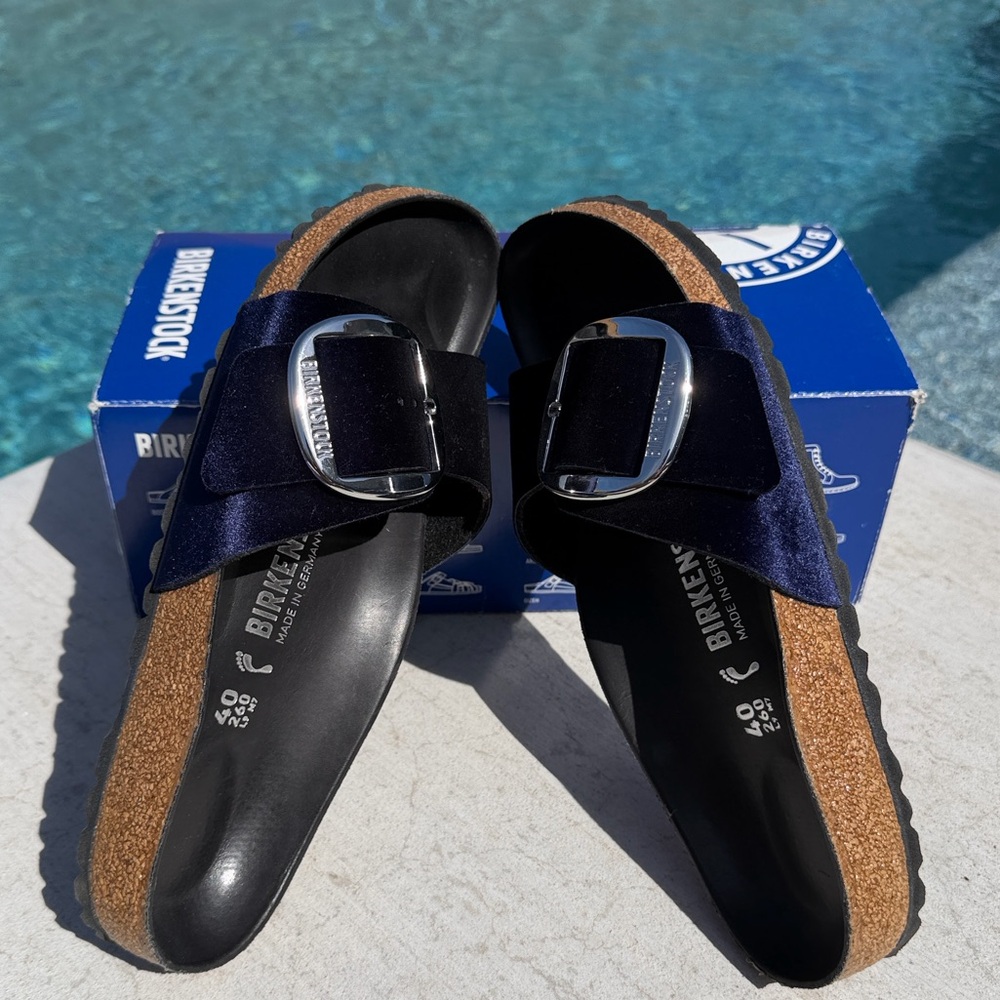 BIRKENSTOCK MADRID BIG BUCKLE SANDAL IN VELVET MIDNIGHT  Size 40 - Picture 3 of 14